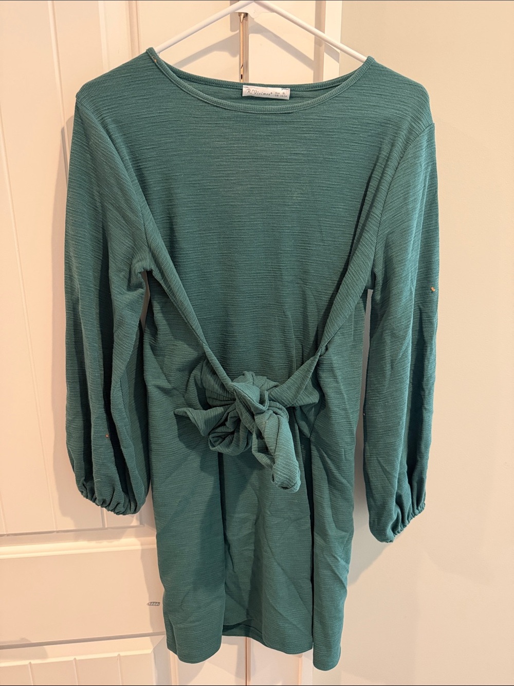 Long Sleeve Tie-Front Dress in Teal